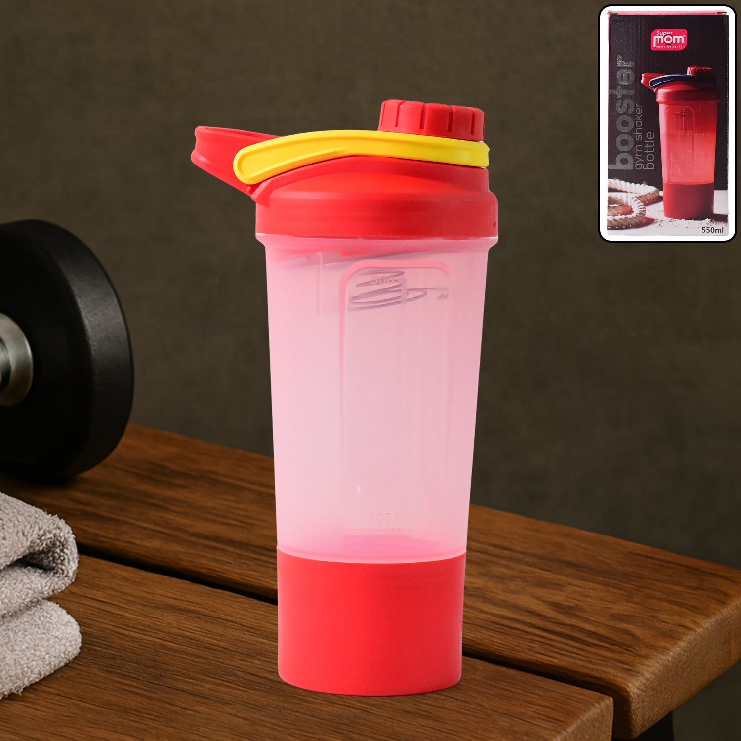 Supermom  Plastic Premium Booster Gym Shaker Bottle with Mixing Ball  Supermom  Plastic Premium Booster Gym Shaker Bottle with Mixing Ball